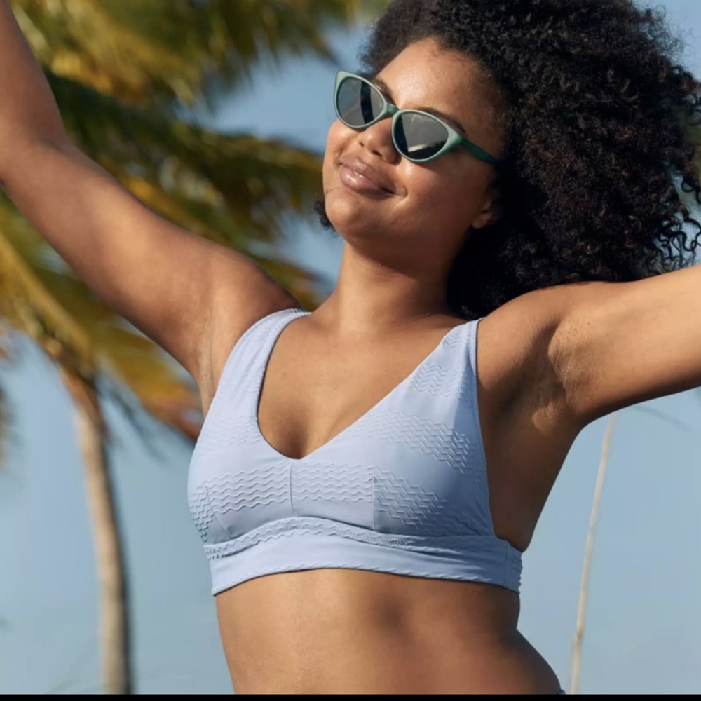 Aerie Jacquard Longline V-Neck Scoop Textured Bikini Top